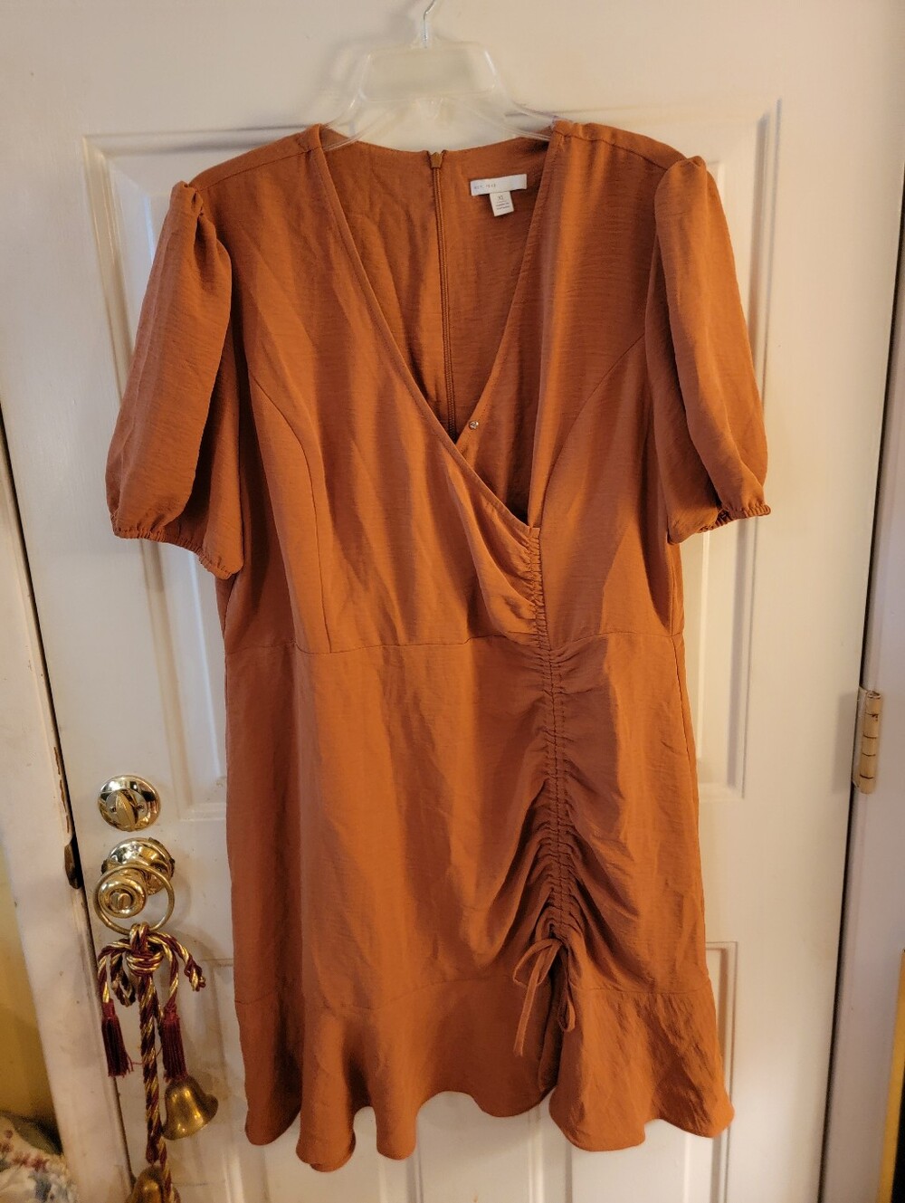 Cato Rust Ruched Wrap Midi Dress